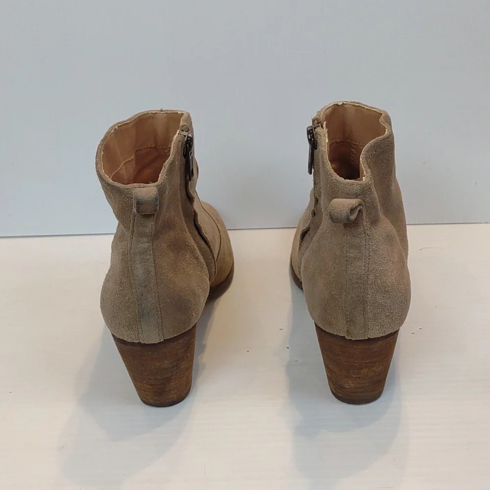 Lands' End Women's Harris Taupe Suede Side Zip Faux Wooden Heel Ankle Bootie